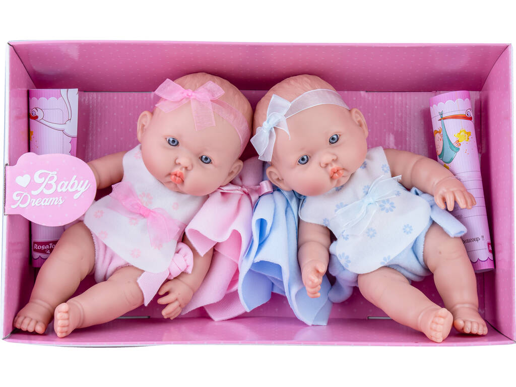 Pack 2 gemelli 30 cm. Abiti rosa e blu Rosa Toys 3119