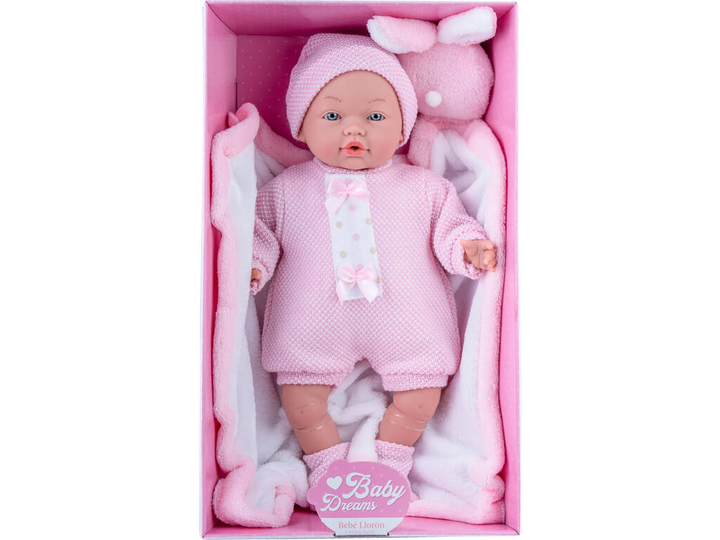 Puppe 40 cm. Llorona Mit Hasen-Decke Rosa Toys 3716