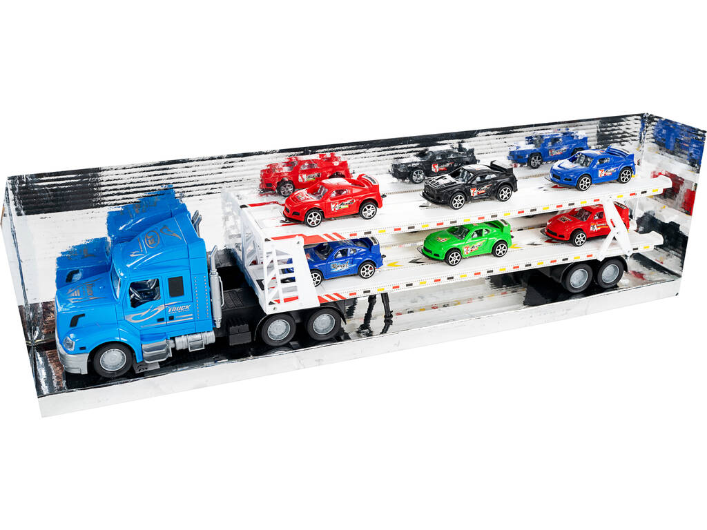 Blauer Atotransporter mit 6 Autos