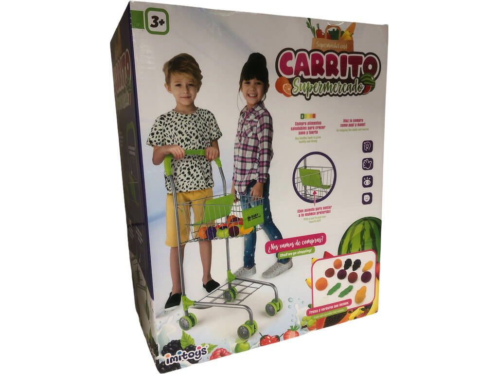 Chariot de supermarché avec 12 fruits et légumes