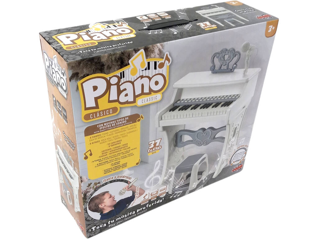 Piano Clásico Infantil 37 Teclas com Micrófono e Bancada