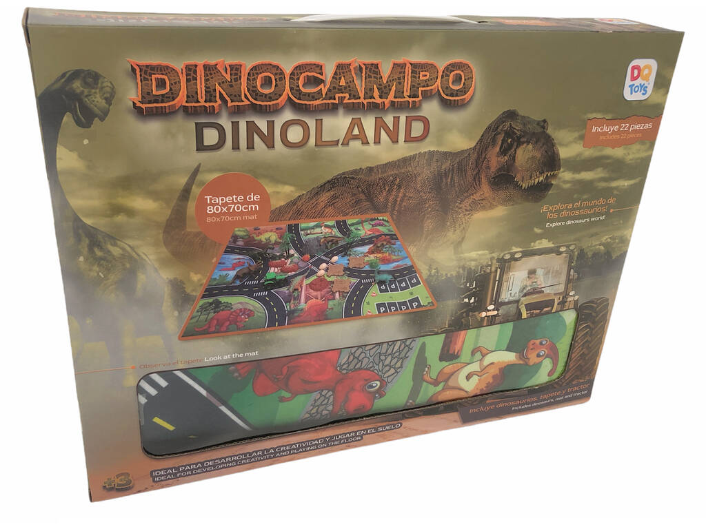 Dinocampo 80x70 cm. Mattenset mit Dinosauriern und Zubehör
