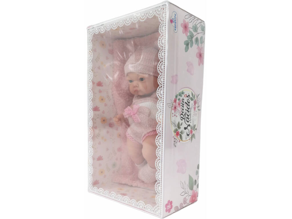 Boneca Bebé 25.5 cm. com Vestido e Mantita Rosa
