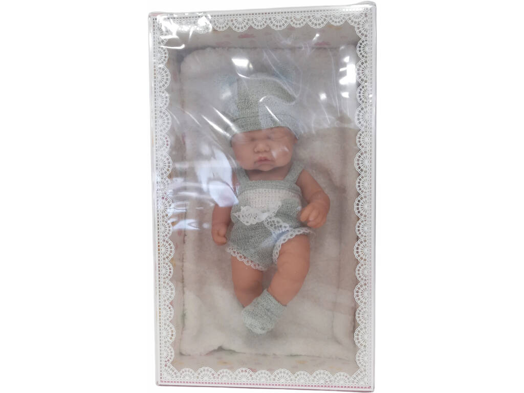 Baby Puppe 25.5 cm. Mit Kleid und blauer Decke