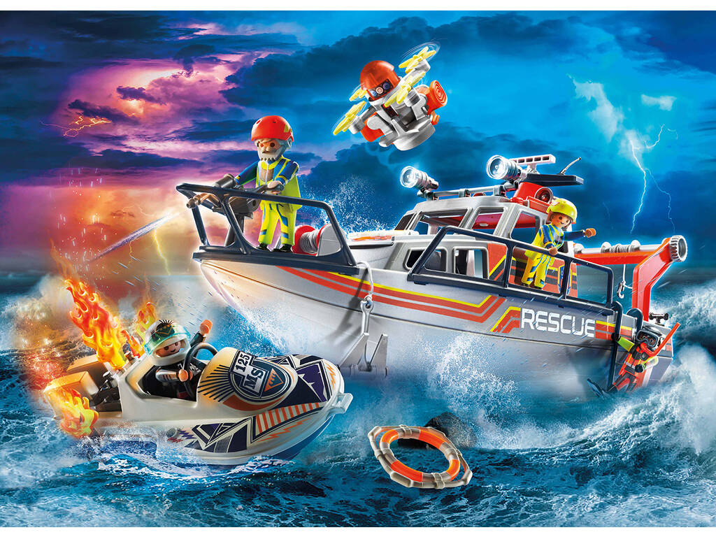Playmobil Salvataggio in mare Operazione Antincendio con Barca di Salvataggio 70140
