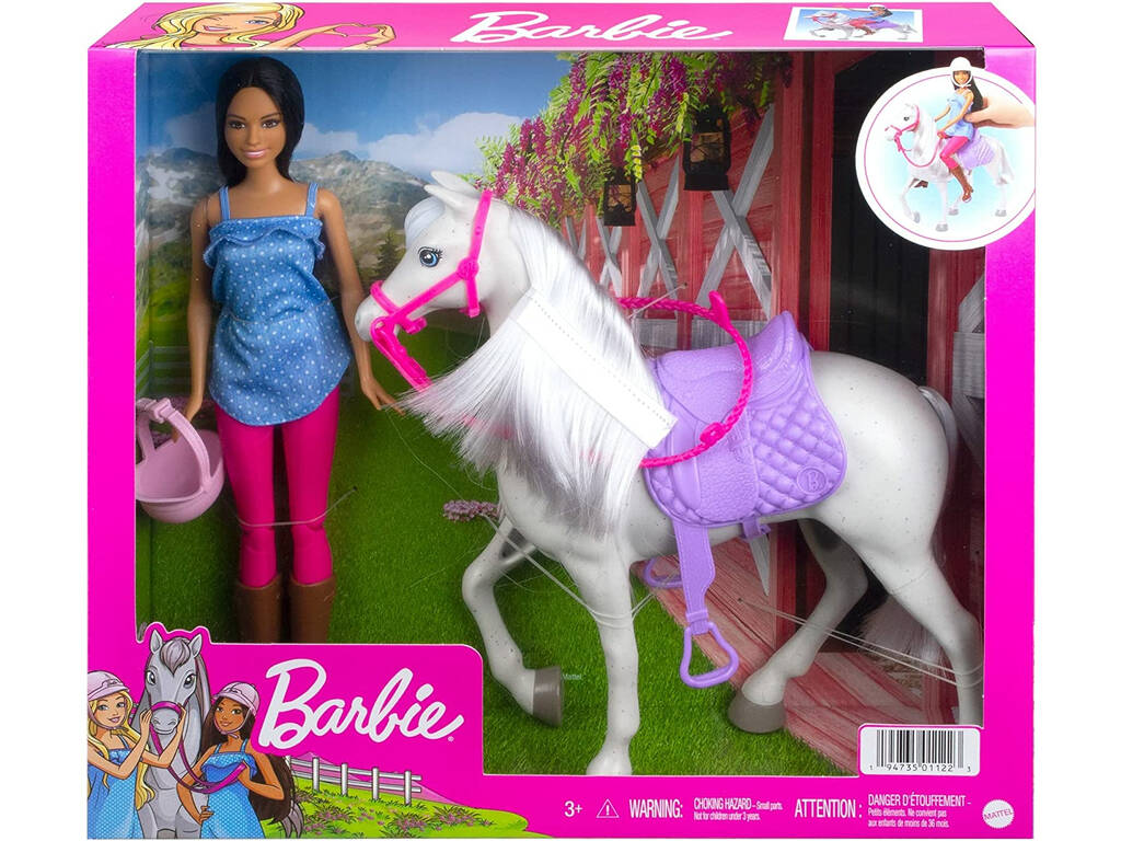 Barbie Brunetta Tempo di Equitazione con Cavallo Mattel HCJ53