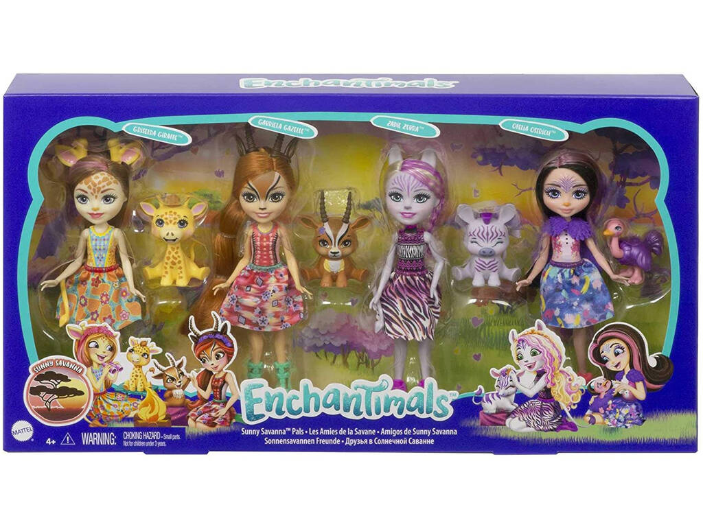 Enchantimals Pack 4 Personagens Amigos de Sunny Savanna Mattel GYN57
