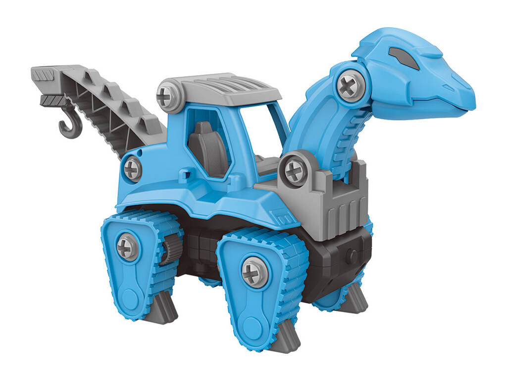 Monta Tu Dino Vehículo Grúa Azul y Gris con Herramienta
