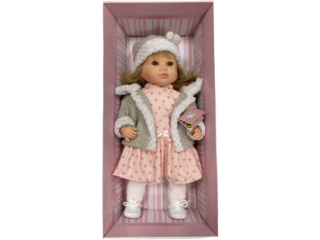 Sprechende Puppe Sandra 40 cm. Pompoms Hut und Kleid Berbesa 4419