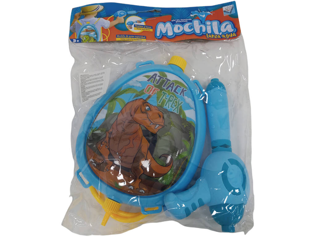 Blauer Wasserwerfer-Rucksack mit braunem Dinosaurier