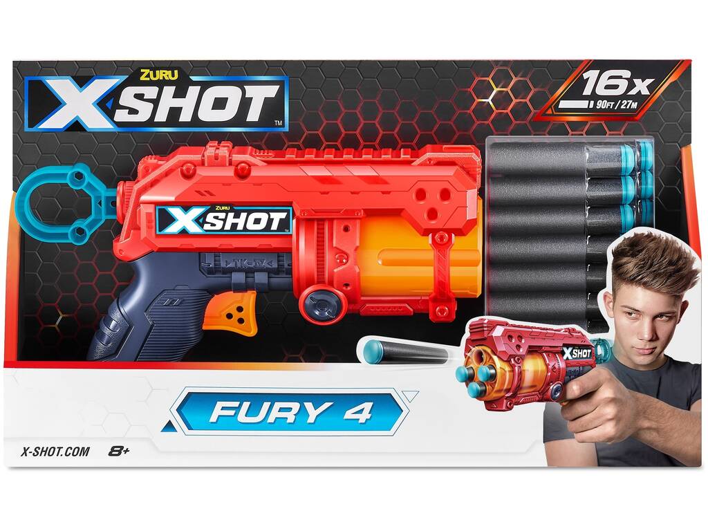 X-Shot Fury 4 Pistola con 16 freccette Zuru 36377