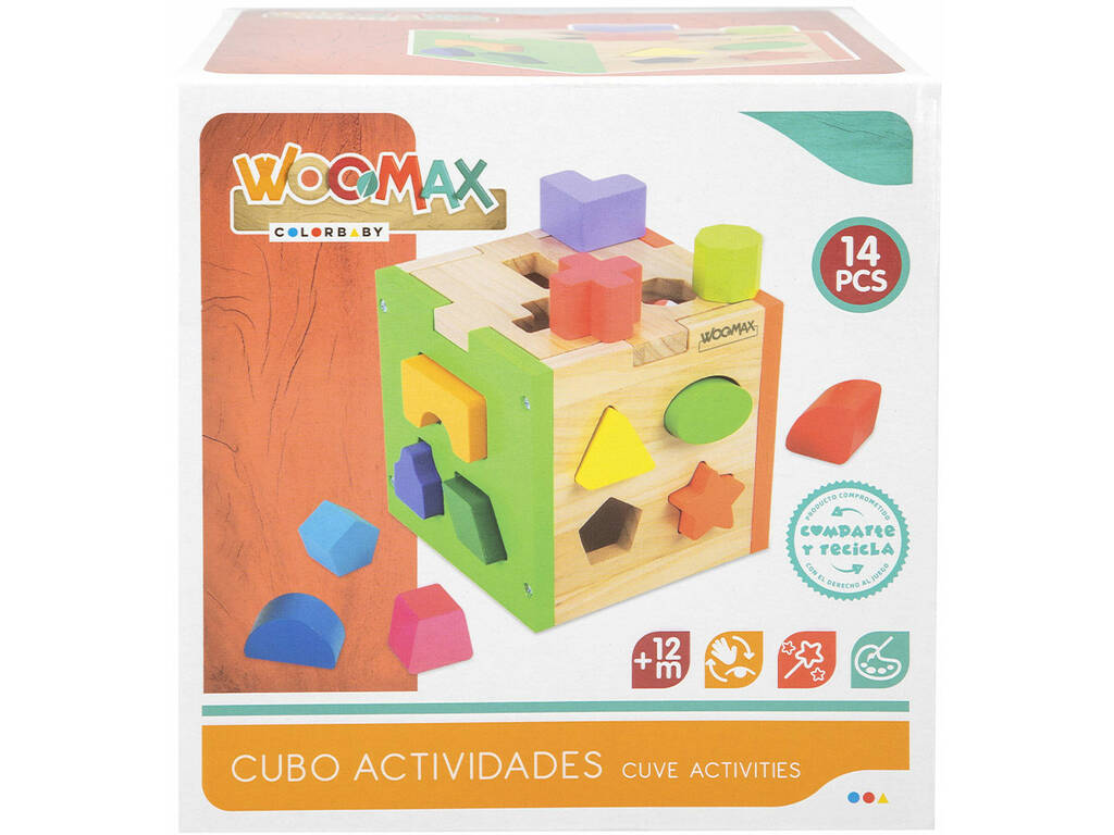 Cubo Madera Actividades con Figuras Encajables 14 Piezas Color Baby 42139