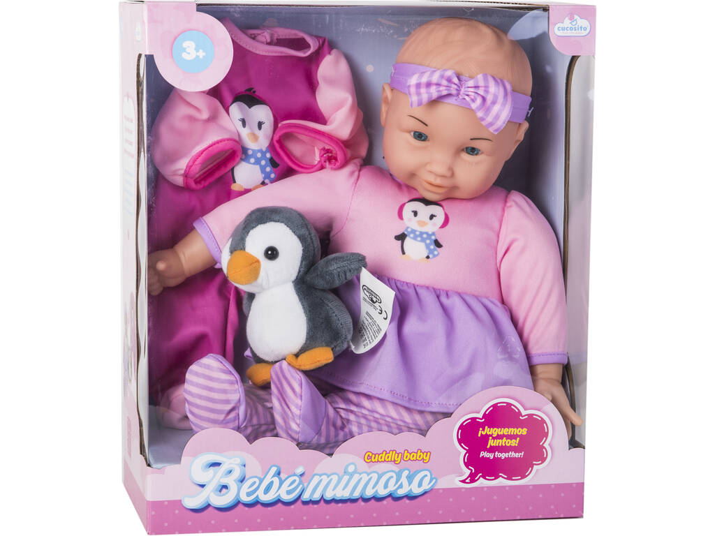 Set Bambola bebé 35 cm. con Costume e Peluche Pinguino