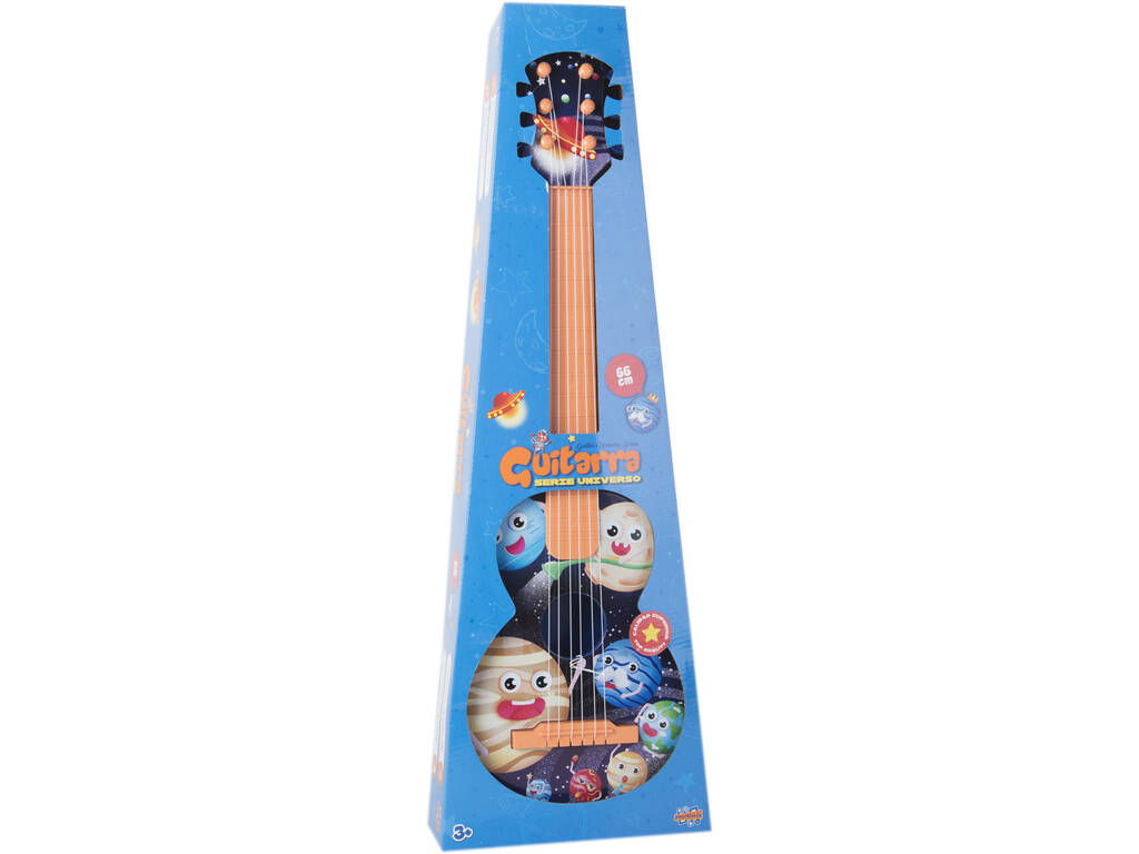 Gitarre 66 cm. Kinder mit Cartoons und orangefarbenem Mast