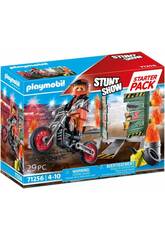 Playmobil Starter Pack Stunt Show Moto Com Parede de Fogo 71256
