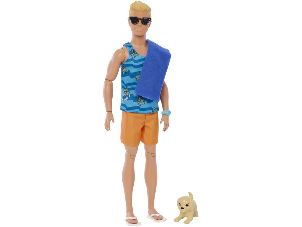 Barbie Muñeco Ken Surf con Perro y Tabla Mattel HPT50