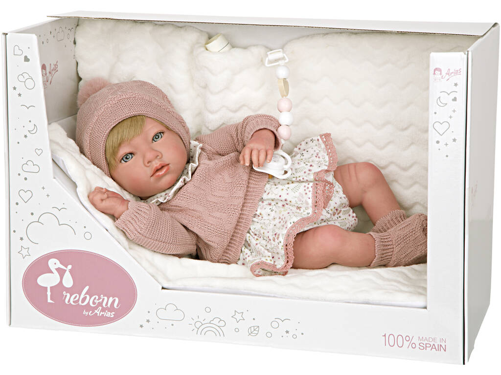 Bebé Reborn 40 cm Abril rosa con manta - Arias 98144
