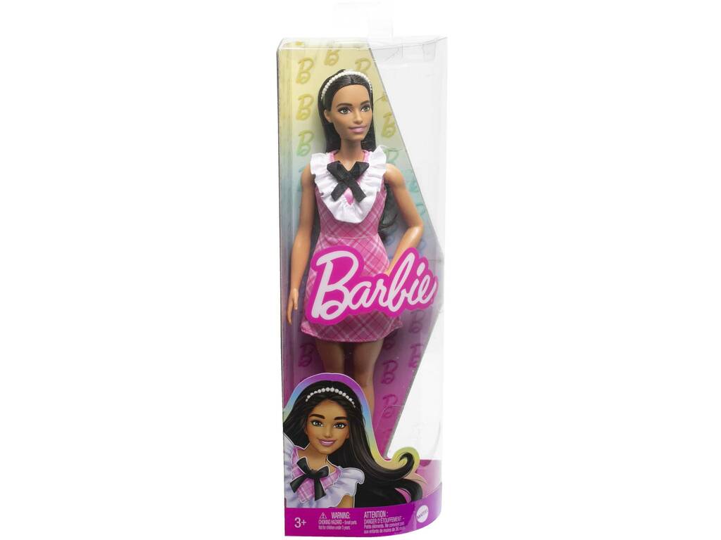 Barbie Fashionista Vestido Tartán Rosa Mattel HJT06