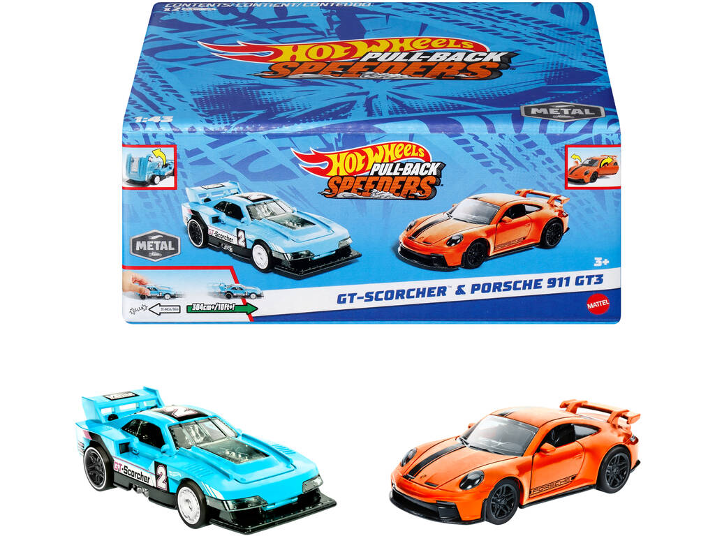 Hot Wheels 2 Pack Pull-Back Speeders Racing Cars Mattel HPR91