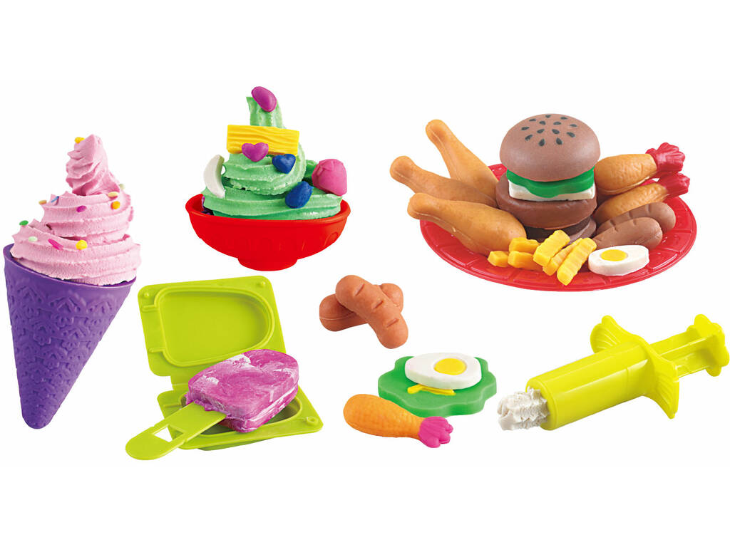 Valigetta pasta da modellare per gelati e hamburger con accessori