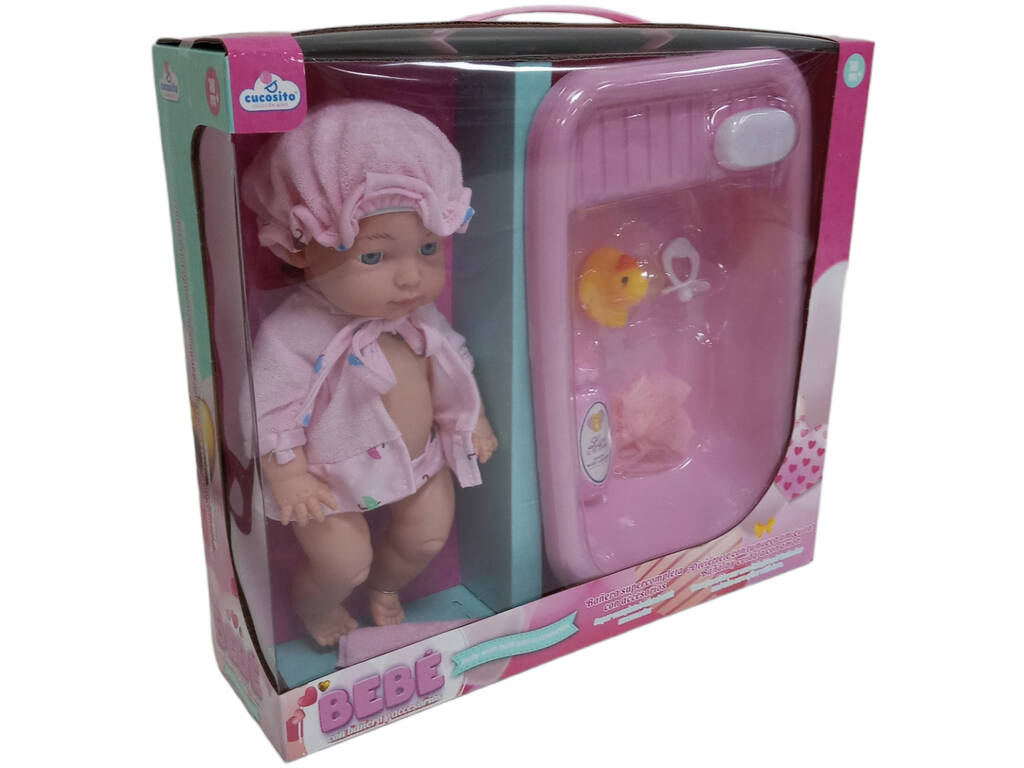 Bambola 26 cm. con vasca da bagno 31 cm. e accessori