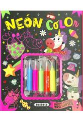 Livre de couleurs néon Licornes 1 avec marqueurs et autocollants