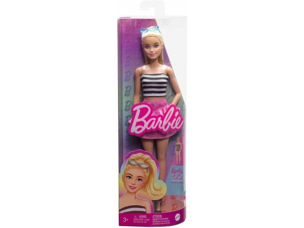 Barbie Fashionista Top Rayas Con Falda Rosa de Mattel HRH11