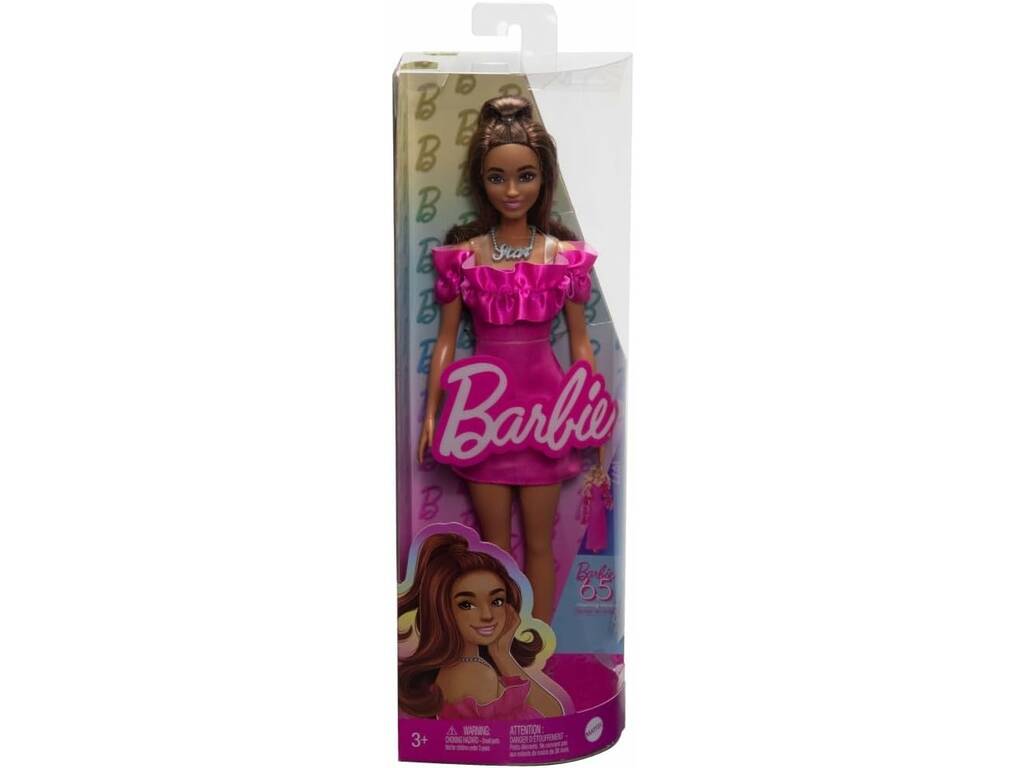 Barbie Fashionista Vestido Rosa com Folhos de Mattel HRH15