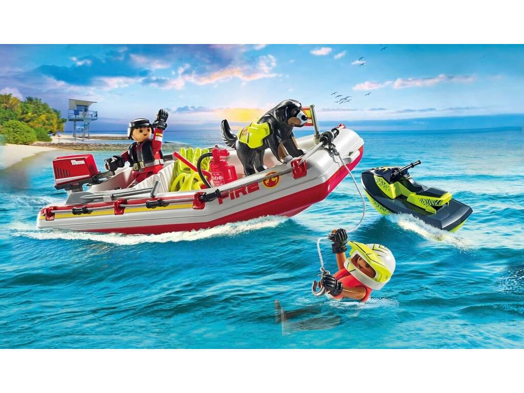 Playmobil Action Heroes Barca dei pompieri con moto d'acqua 71464