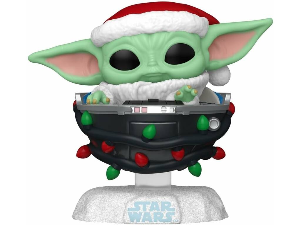 Funko Pop Star Wars Figura Grogu Navideño con Cabeza Oscilante y Nave 80010