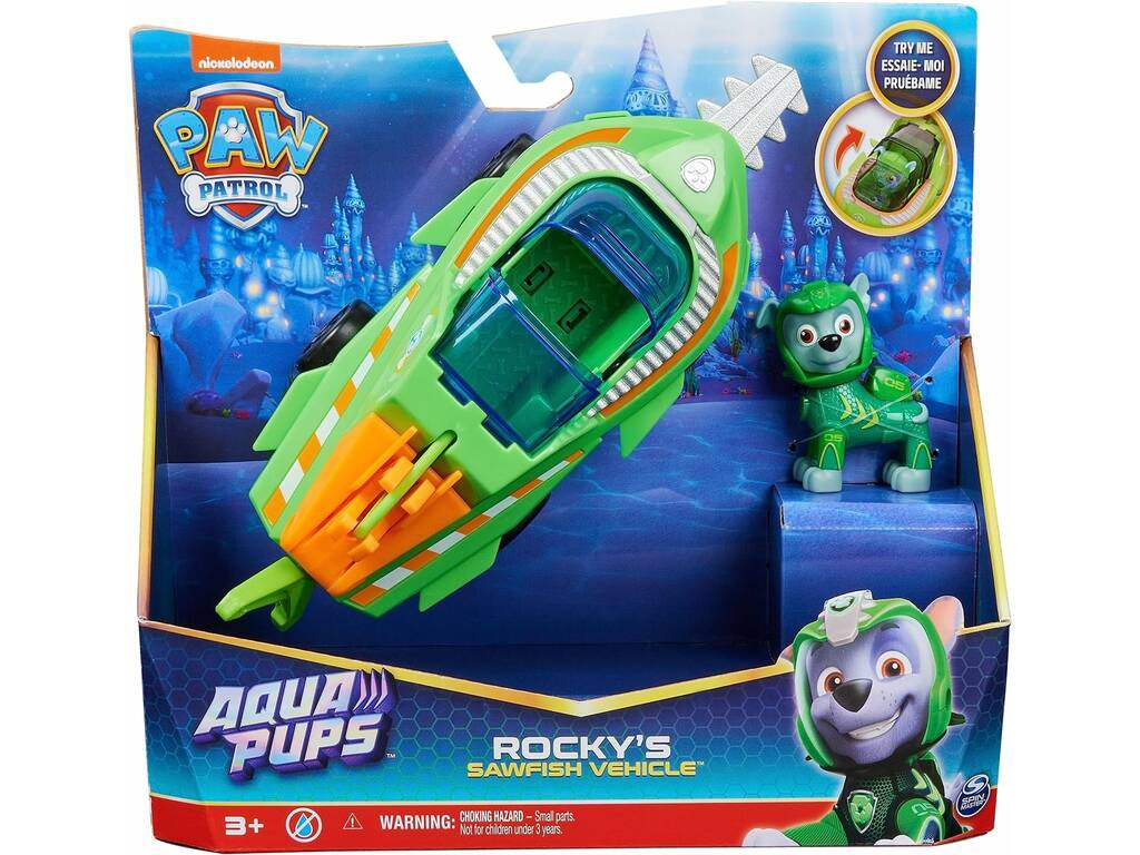 Paw Patrol Aqua Pups Rocky Figur mit Spin Master Fahrzeug 6066142