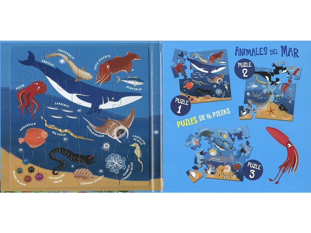 Livre de puzzles magnétiques sur les animaux de la mer avec 3 puzzles de 16 pièces