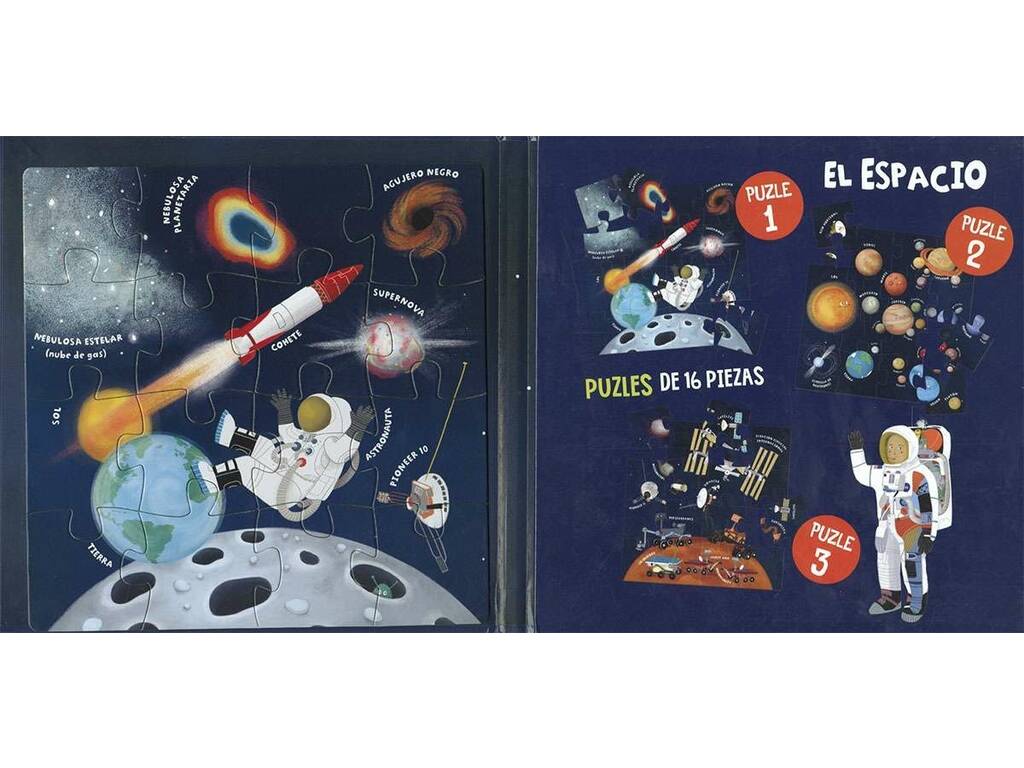 Livre puzzle magnétique L'espace avec 3 puzzles de 16 pièces