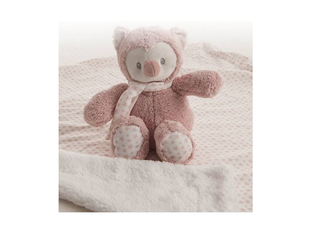 Ensemble pour petits enfants hibou en peluche 25 cm et couverture rose par Estellas Creaciones Llopis 25529