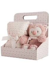 Little Kids Set Peluche Gufo 25 cm. e coperta rosa di Stelle Creaciones Llopis 25529