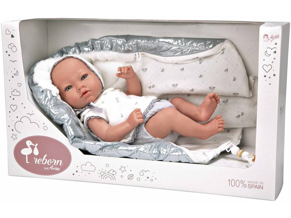 Puppe Reborn Baby 38 cm Borja Grau mit Decke Arias 98172