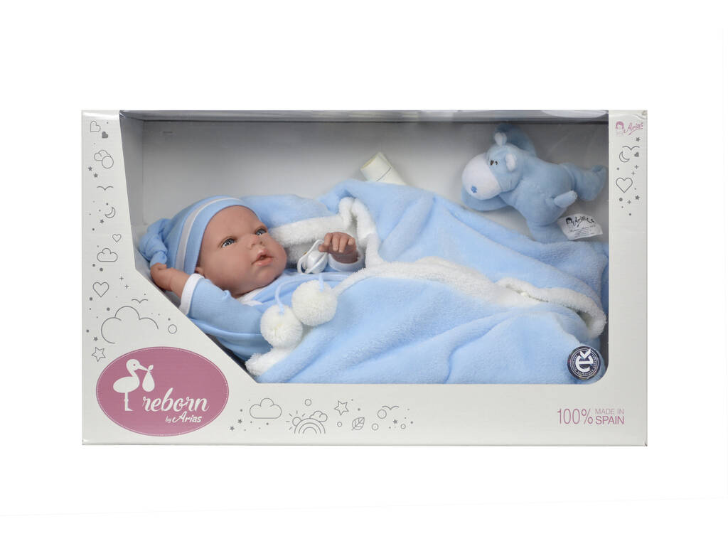 Bambola Bebè Reborn Carlos 40 cm. con coperta e peluche Arias 98036