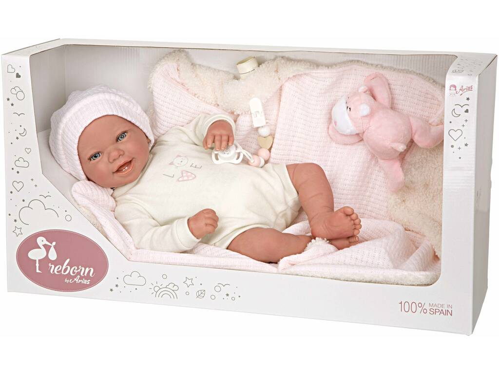 Bambola Bebè Reborn 45 cm. Viviane con coperta e peluche Arias 98147