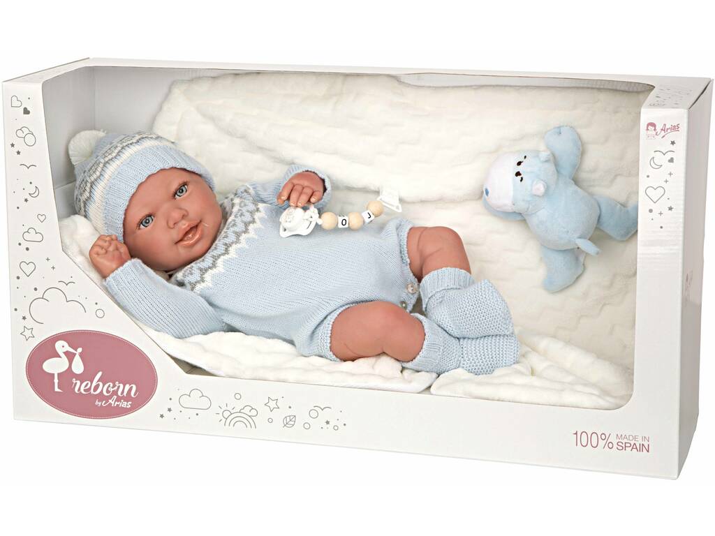 Bambola Reborn Bebè 45 cm. Ibai con coperta e peluche Arias 98153