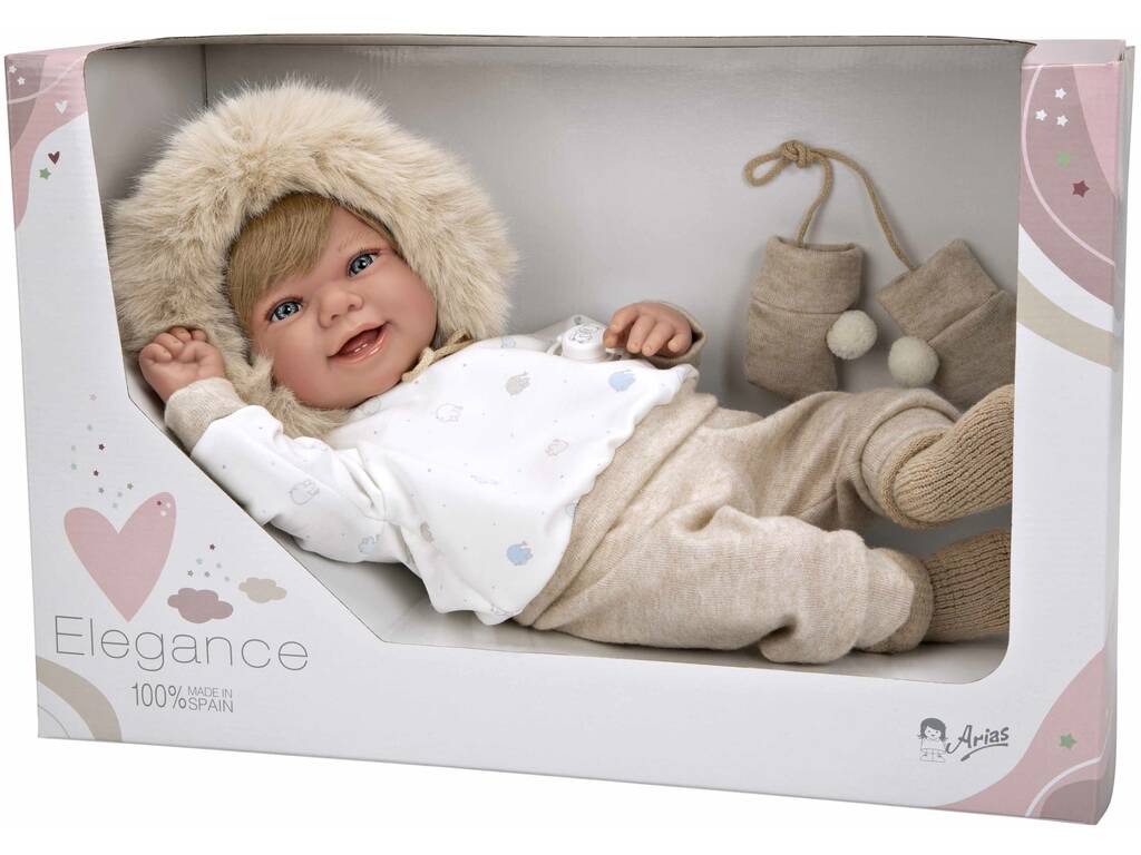 Muñeca Bebé Elegance Zoe Beige de 45 cm. con Manoplas Arias 65379