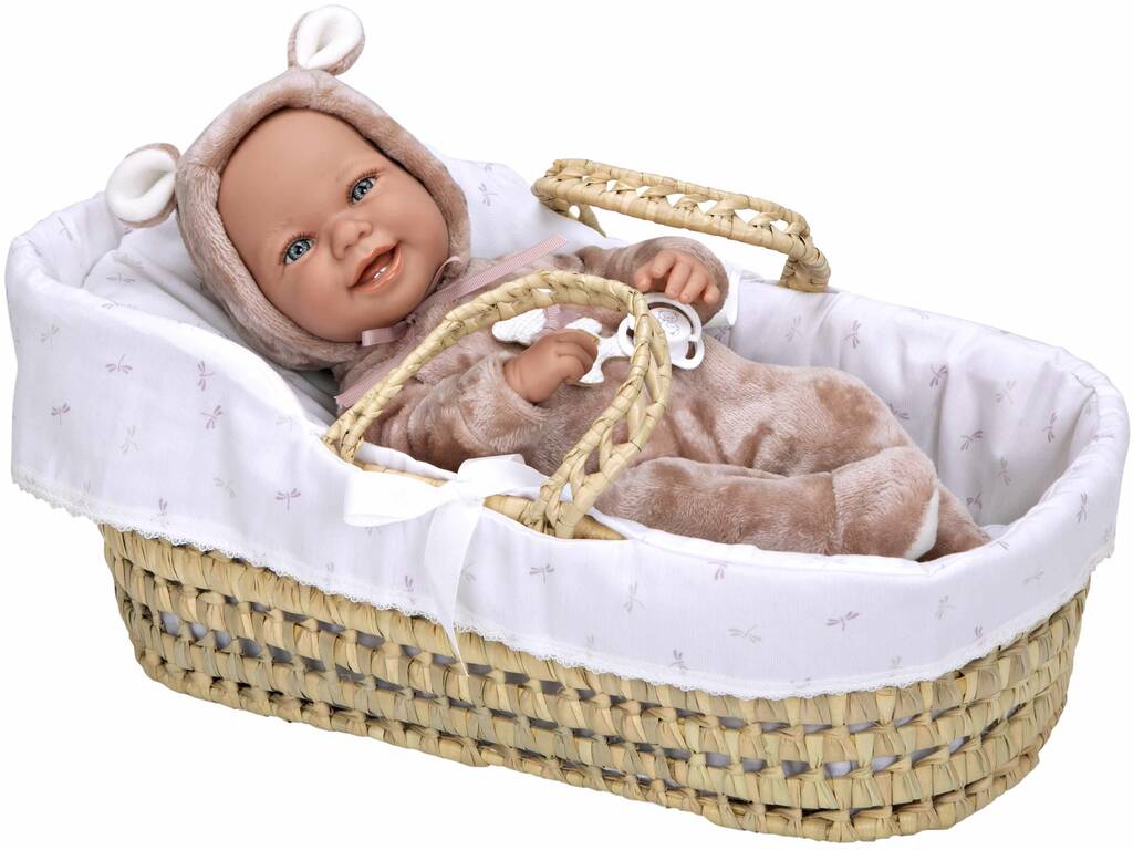 Babypuppe Elegance Baby Zoe Rosa 42 cm. Mit Weidenkorb Arias 65381