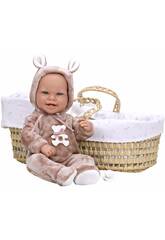 Babypuppe Elegance Baby Zoe Rosa 42 cm. Mit Weidenkorb Arias 65381