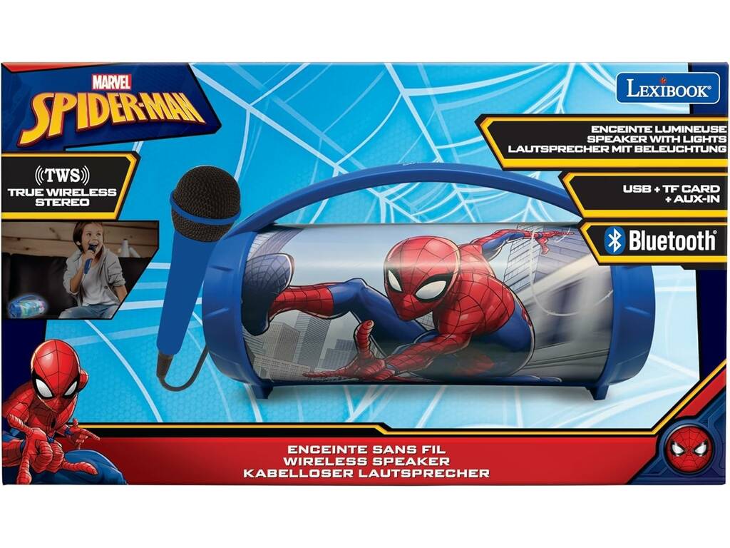 Spiderman Cassa Bluetooth Portatile con Microfono e Luce Lexibook BTP585SPZ