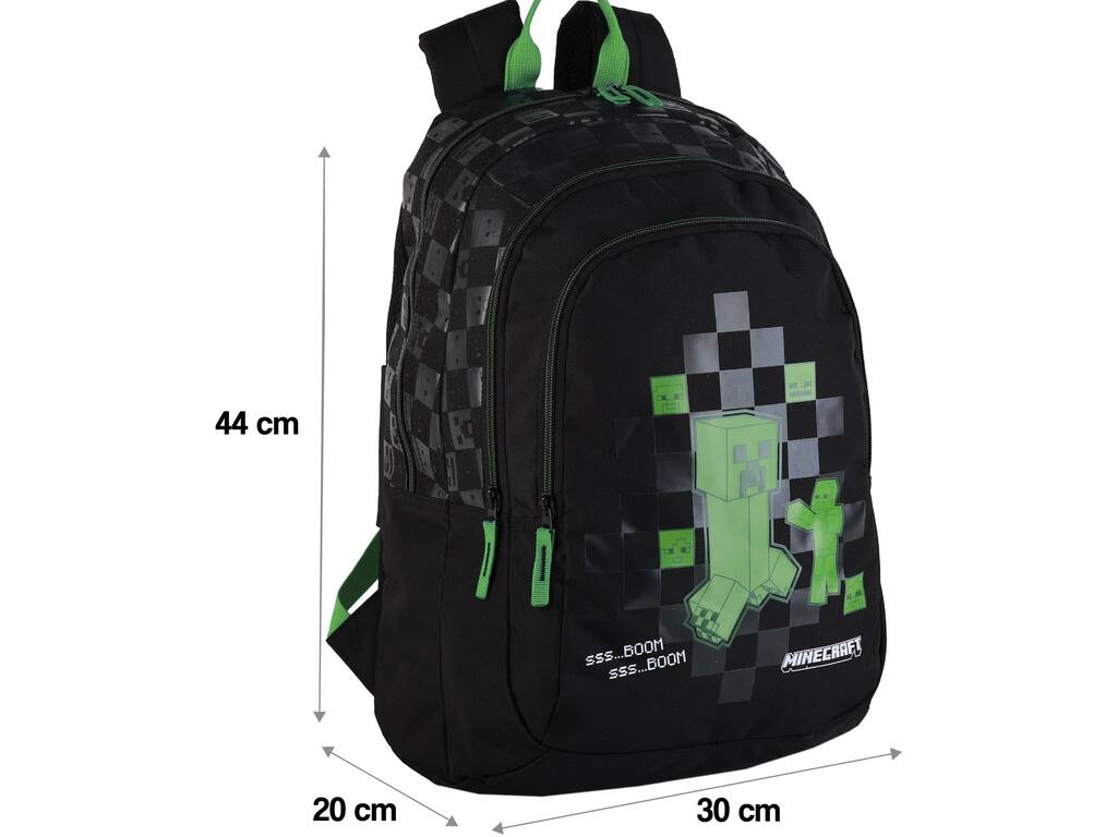 Minecraft Creeper Mochila Escolar Duplo Compartimento Adaptável a Carrinho de Toybags T434-1045