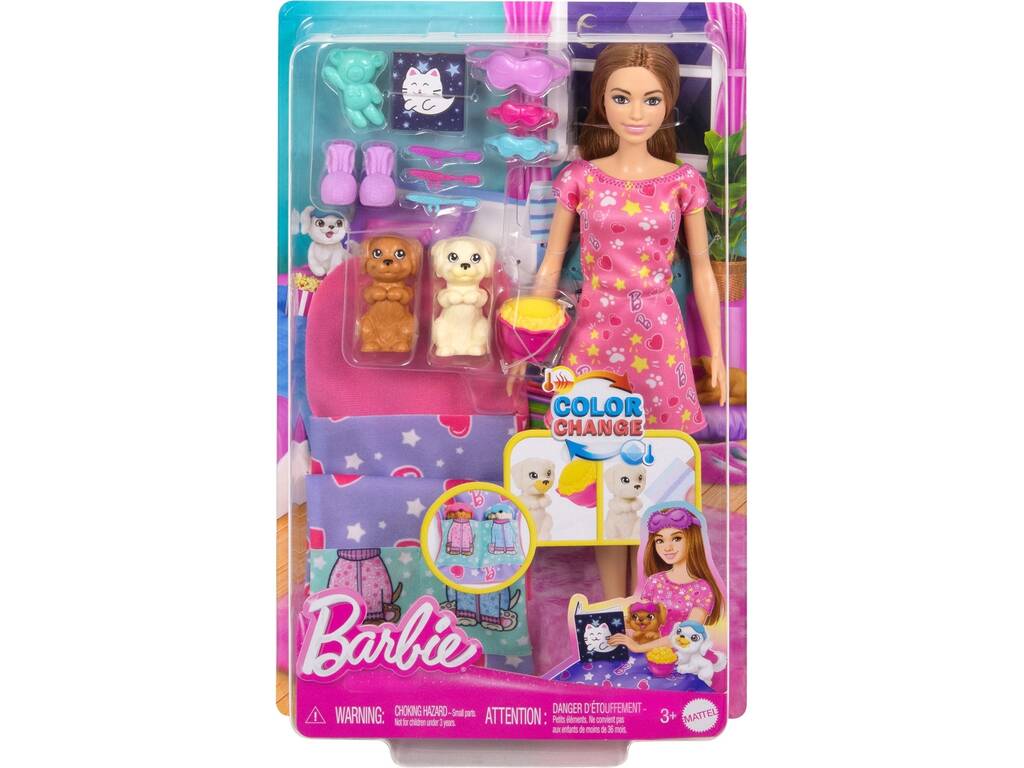 Barbie Bambola Pigiama Party Cuccioli di Mattel HXN01