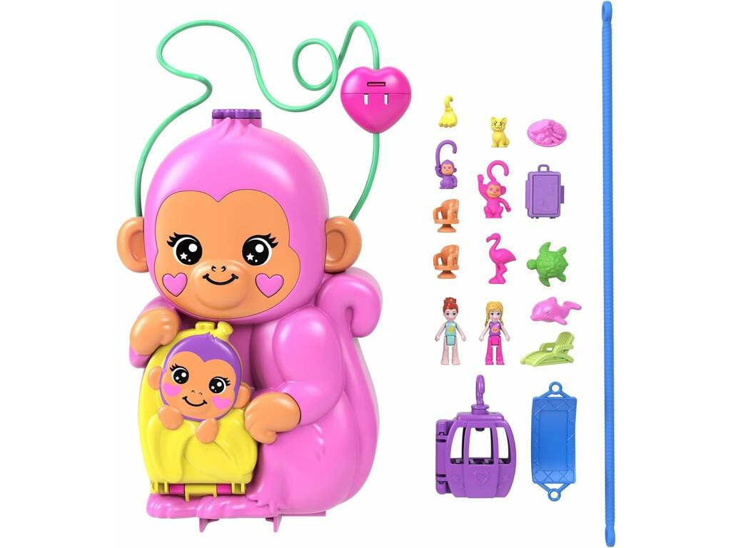 Polly Pocket Estuche Bolso Mamá Mono y Bebé de Mattel HWP04