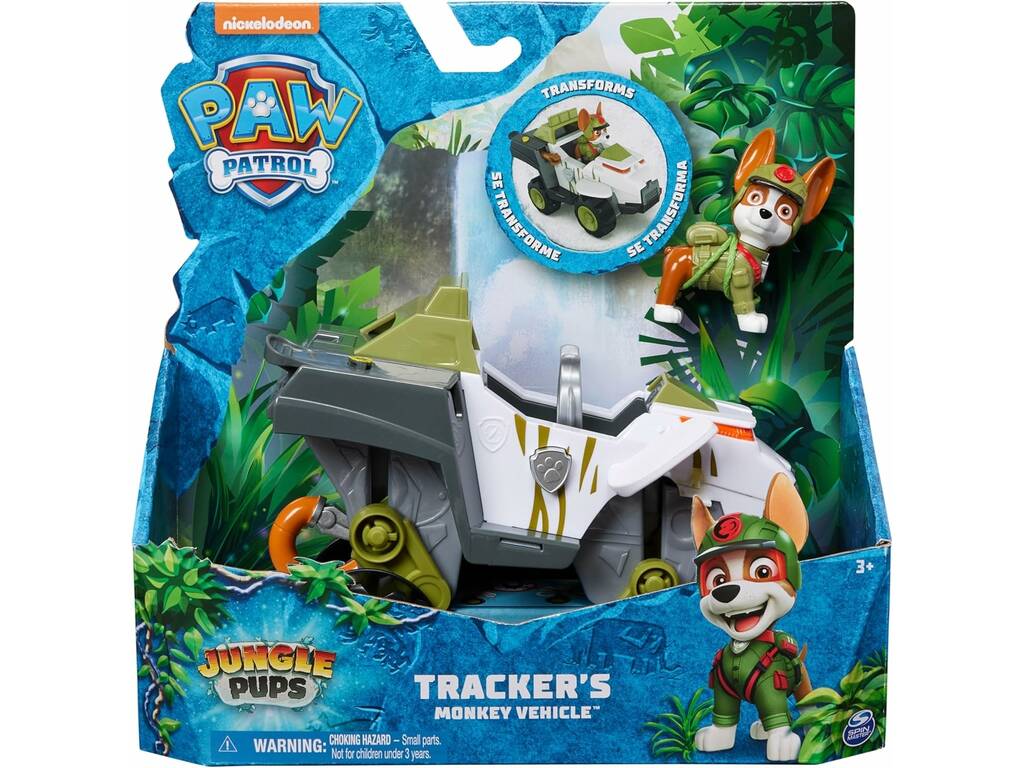 Patrulha Pata Jungle Pups Figura Tracker com Veículo Monkey Spin Master 6067762