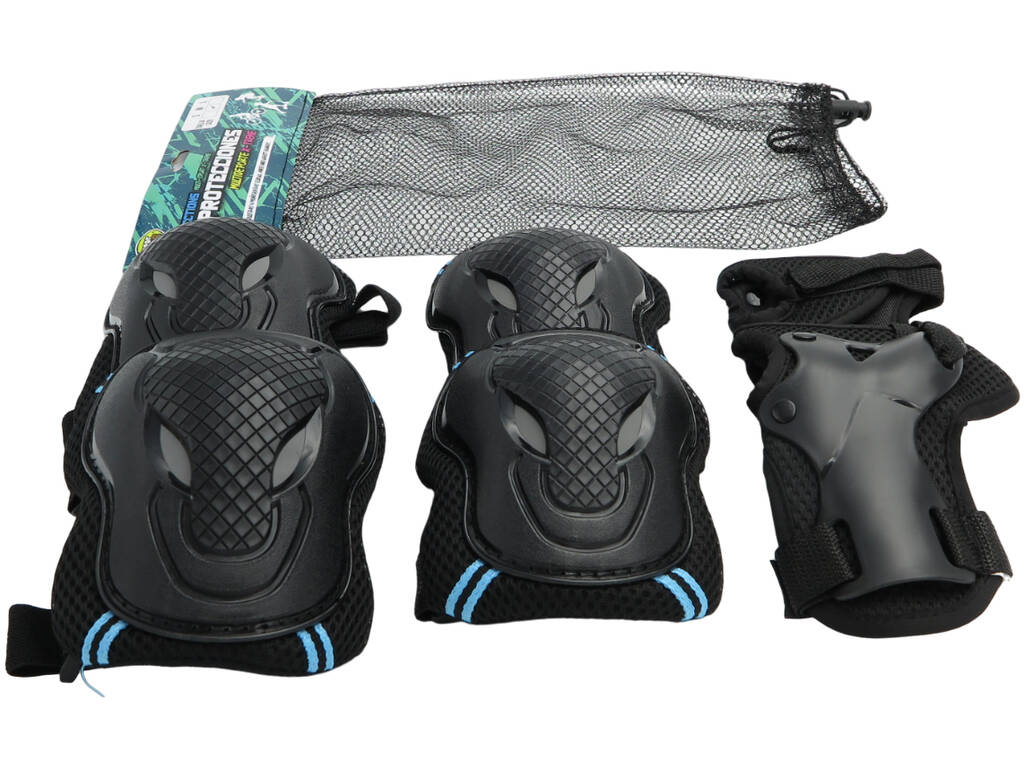 Conjunto de Proteções Multidesporto X-Trem Tamanho M para Crianças com Cotoveleiras, Joelheiras e Munhequeiras Pretas