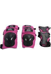 Set di protezione multisport X-Trem taglia M per bambini con protezioni per gomiti, ginocchia e polsiere rosa