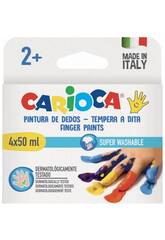 Paquet de 4 peintures  doigts lavables 50 ml. Carioca 43173